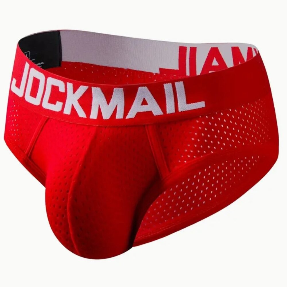 Jockmail Low Rise Waist Mesh Red Brief XL